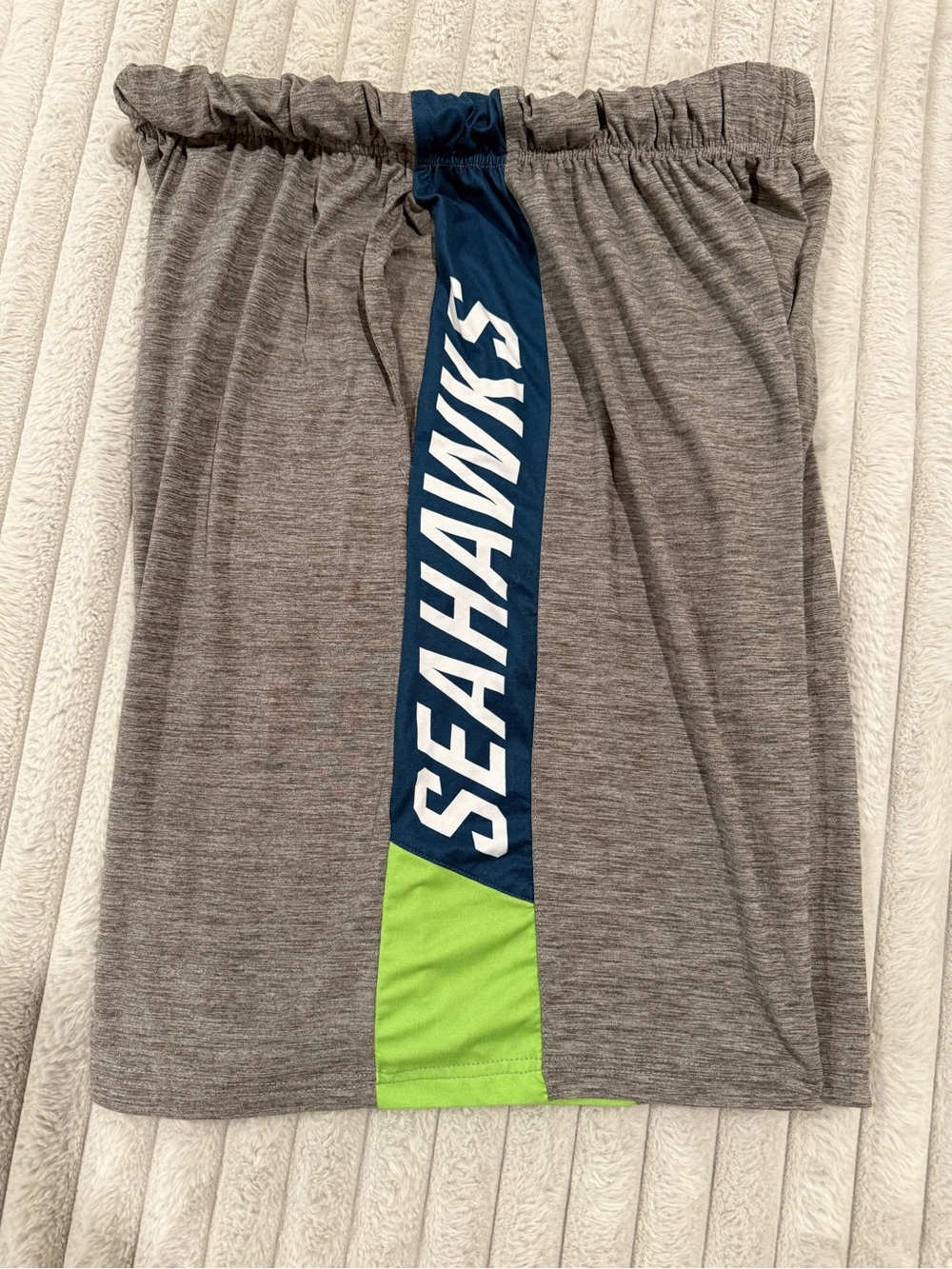 Seattle Seahawks Men's Gray Athletic Shorts with Navy & Lime Accents - Picture 4 of 4